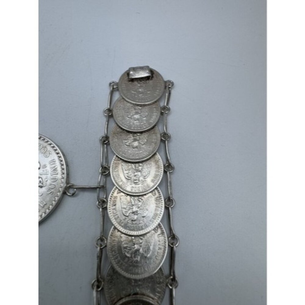 Vintage Mexican Coin Bracelet Solid Silver Unique Collectible Jewelry From 40s - Picture 11 of 16